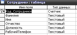 Рис. 5 Скачать базу данных (БД) «Кабельное телевидение. Учёт клиентов» MS Access. Таблица "Сотрудники"