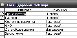 Рис. 6 Скачать базу данных (БД) «Чрезвычайные ситуации» MS Access. Таблица "Состояние здоровья"