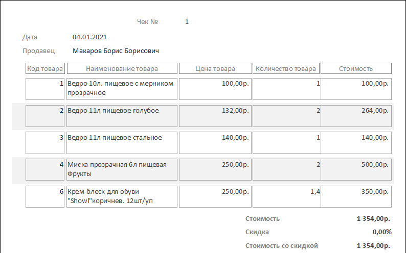 Готовая база данных Access «Магазин хозяйственных товаров». Чек - отчёт